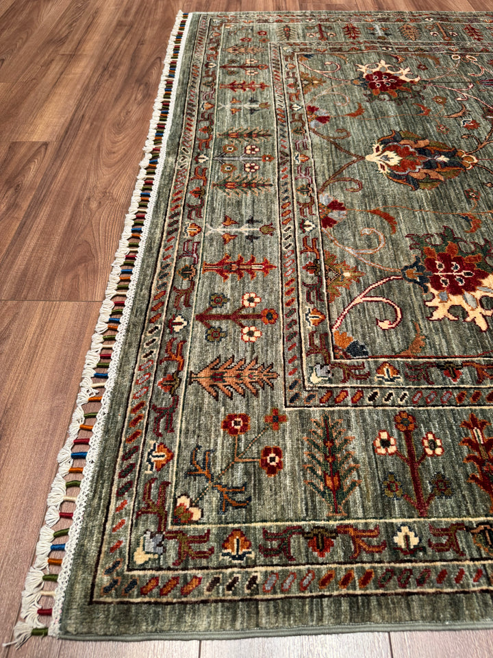 Sultani Binbirgece Orijinal El Dokuması Yeşil Kök Boya Yün Halı 168x242 4.07 Metrekare - 5x8