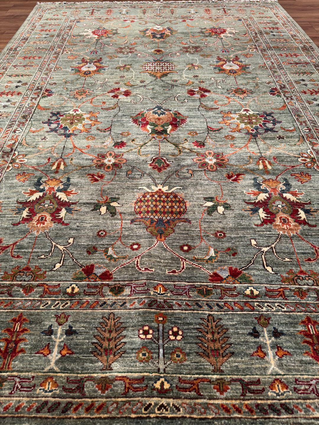 Sultani Binbirgece Orijinal El Dokuması Yeşil Kök Boya Yün Halı 168x242 4.07 Metrekare - 5x8