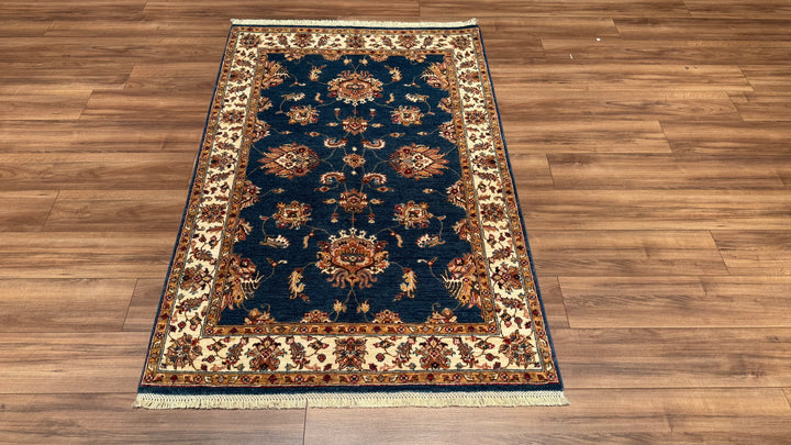 Uşak Original Hand Woven Cream Blue Vegetable Dyed Wool Carpet 122x185 2.26 Square Meters - 4x6 ft