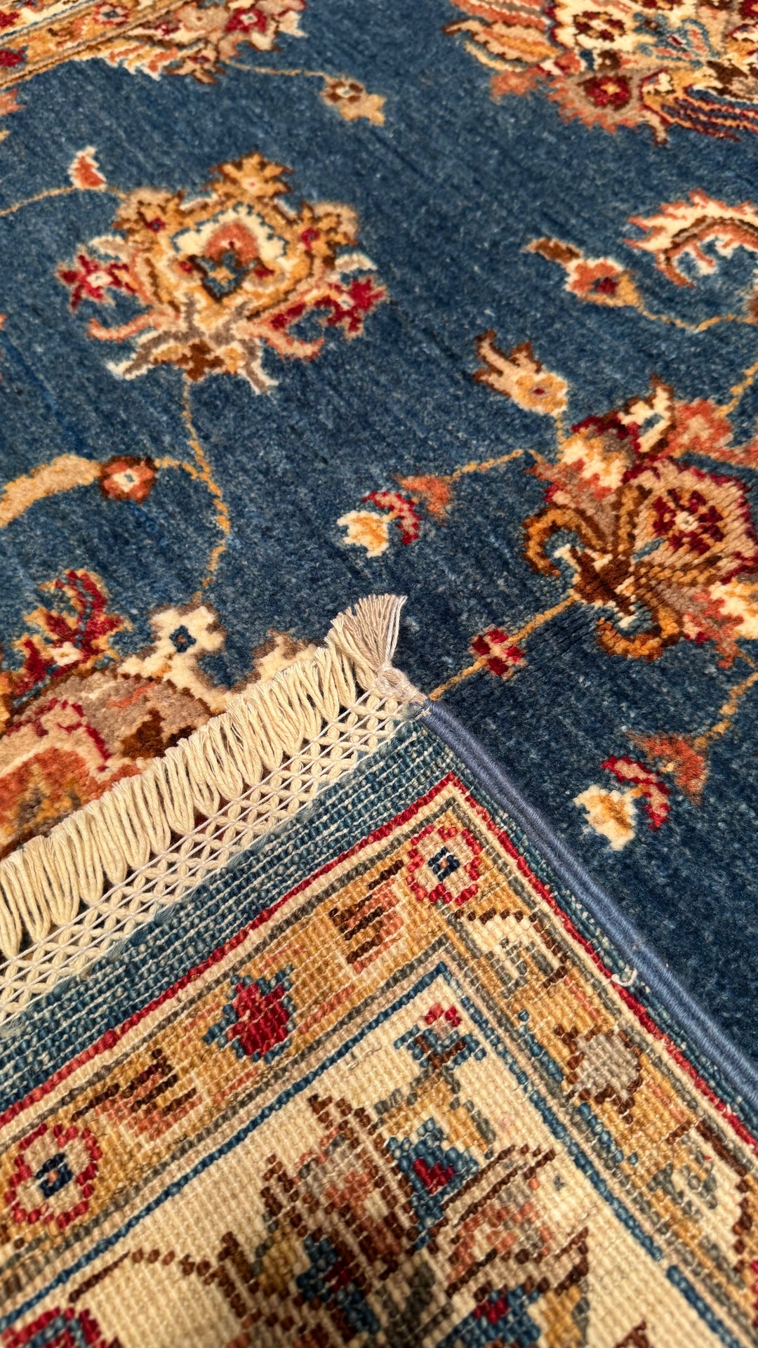 Uşak Original Hand Woven Cream Blue Vegetable Dyed Wool Carpet 122x185 2.26 Square Meters - 4x6 ft