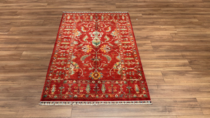 Sultani Binbirgece Original Hand Woven Red Vegetable Dyed Wool Carpet 124x178 2.21 Square Meters - 4x6 ft