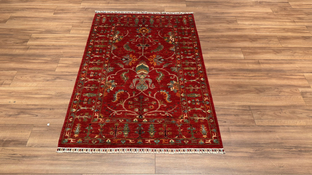 Sultani Binbirgece Orjinal El Dokuması Kırmızı Kök Boya Yün Halı 124x178 2.21 Metrekare - 4x6 ft