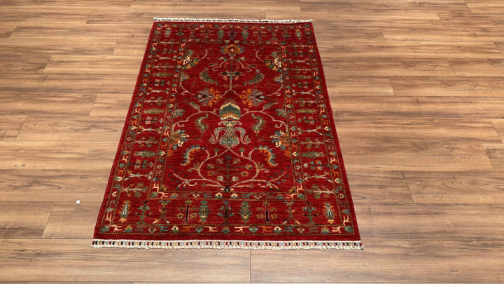 Sultani Binbirgece Original Hand Woven Red Vegetable Dyed Wool Carpet 124x178 2.21 Square Meters - 4x6 ft