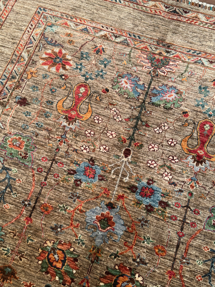 Sultani Çiçekli Orijinal El Dokuması Bej Kök Boya Yün Halı 171x230 3.93 Metrekare - 5x8 ft