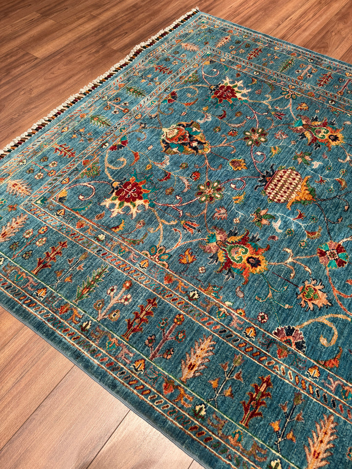 Sultani Binbirgece Orijinal El Dokuması Mavi Kök Boya Yün Halı 179x242 4.33 Metrekare - 5x8 ft