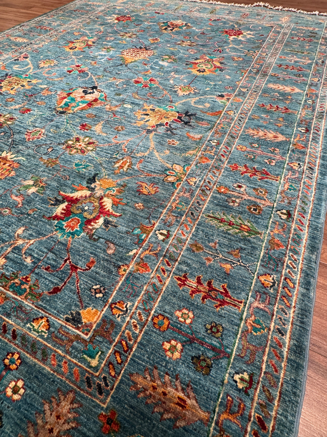 Sultani Binbirgece Orijinal El Dokuması Mavi Kök Boya Yün Halı 179x242 4.33 Metrekare - 5x8 ft