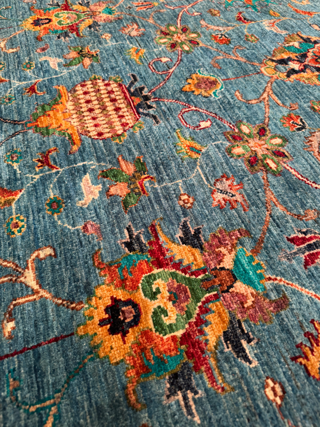 Sultani Binbirgece Orijinal El Dokuması Mavi Kök Boya Yün Halı 179x242 4.33 Metrekare - 5x8 ft