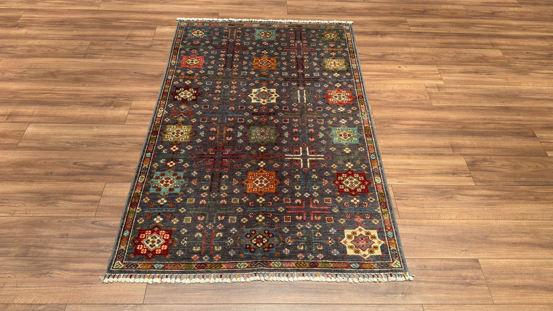 Veziri Bilcik Original Hand Woven Anthracite Vegetable Dyed Wool Carpet 123x187 2.30 Square Meters - 4x6 ft