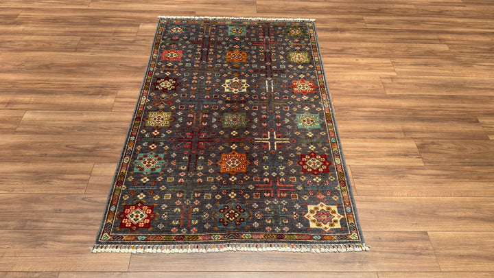 Veziri Bilcik Original Hand Woven Anthracite Vegetable Dyed Wool Carpet 123x187 2.30 Square Meters - 4x6 ft