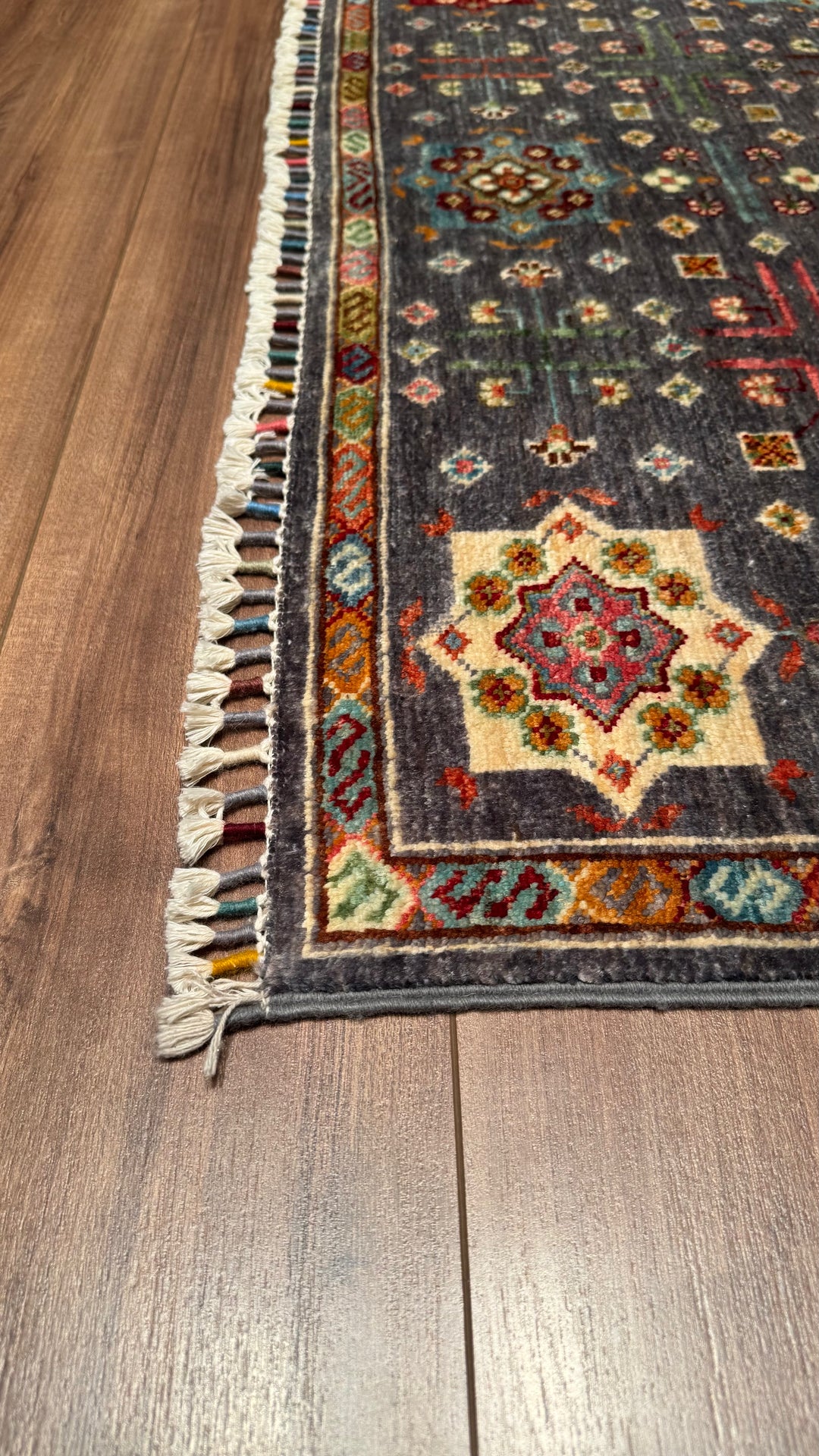 Veziri Bilcik Original Hand Woven Anthracite Vegetable Dyed Wool Carpet 123x187 2.30 Square Meters - 4x6 ft