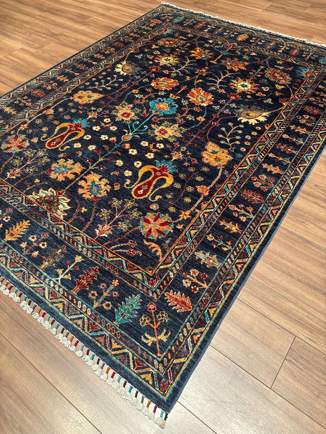 Sultani Binbirgece Orijinal El Dokuması Lacivert Kök Boya Yün Halı 174x240 4.18 Metrekare - 5x8 ft
