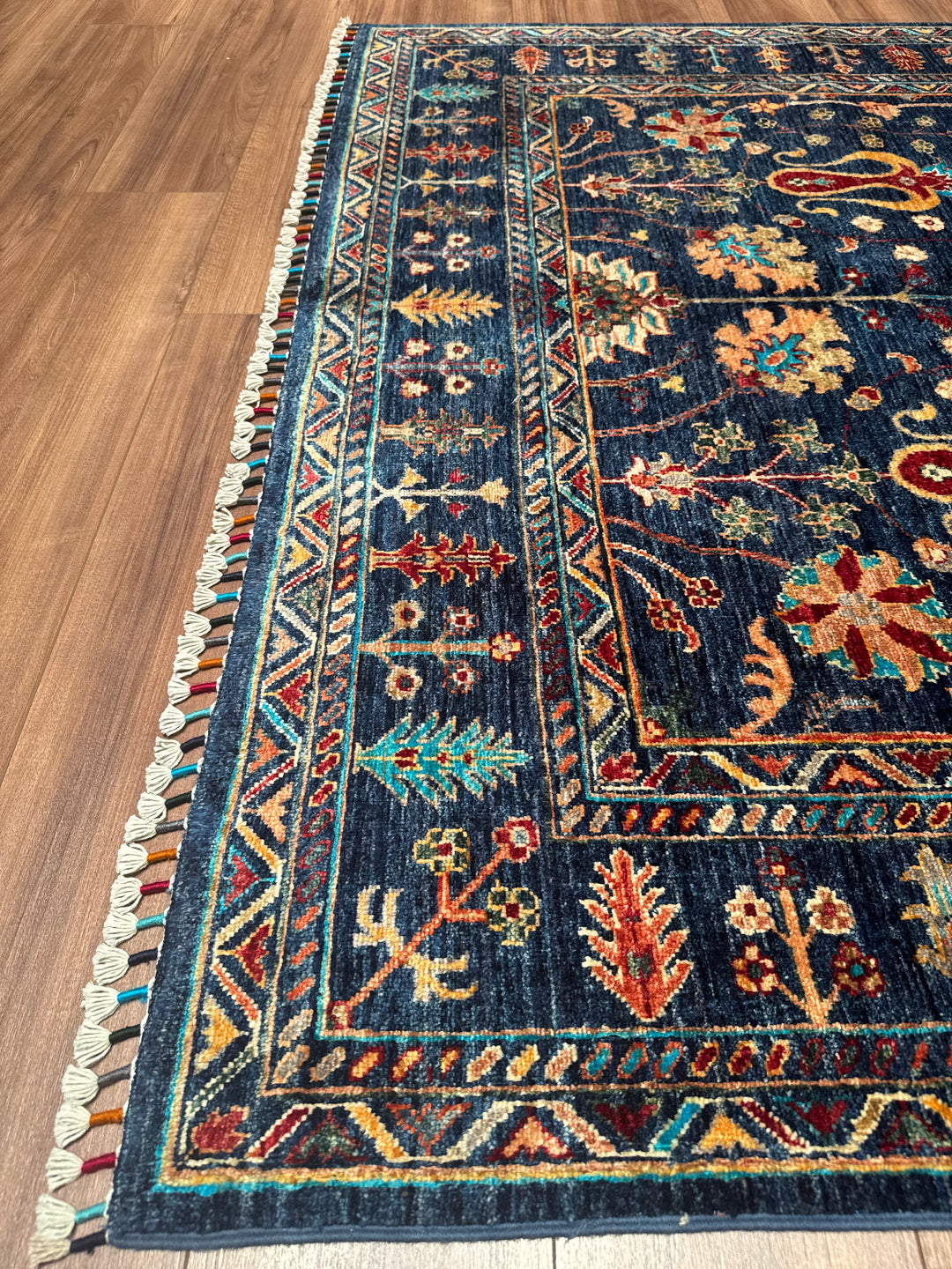 Sultani Binbirgece Orijinal El Dokuması Lacivert Kök Boya Yün Halı 174x240 4.18 Metrekare - 5x8 ft