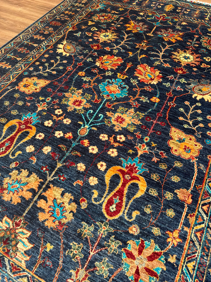 Sultani Binbirgece Orijinal El Dokuması Lacivert Kök Boya Yün Halı 174x240 4.18 Metrekare - 5x8 ft