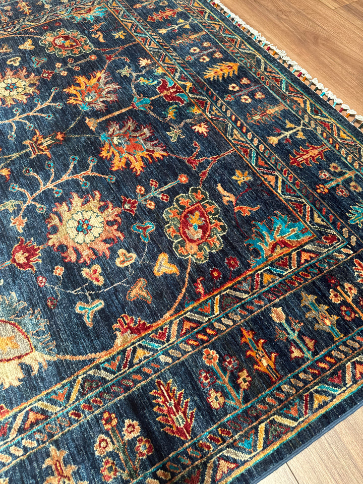 Sultani Binbirgece Orijinal El Dokuması Lacivert Kök Boya Yün Halı 174x240 4.18 Metrekare - 5x8 ft