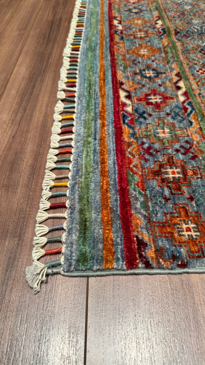 Khorjin Original Hand Woven Blue Vegetable Dyed Wool Carpet 123x193 2.37 Square Meters - 4x6 ft