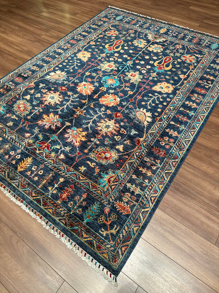 Sultani Binbirgece Orijinal El Dokuması Lacivert Kök Boya Yün Halı 174x240 4.18 Metrekare - 5x8 ft
