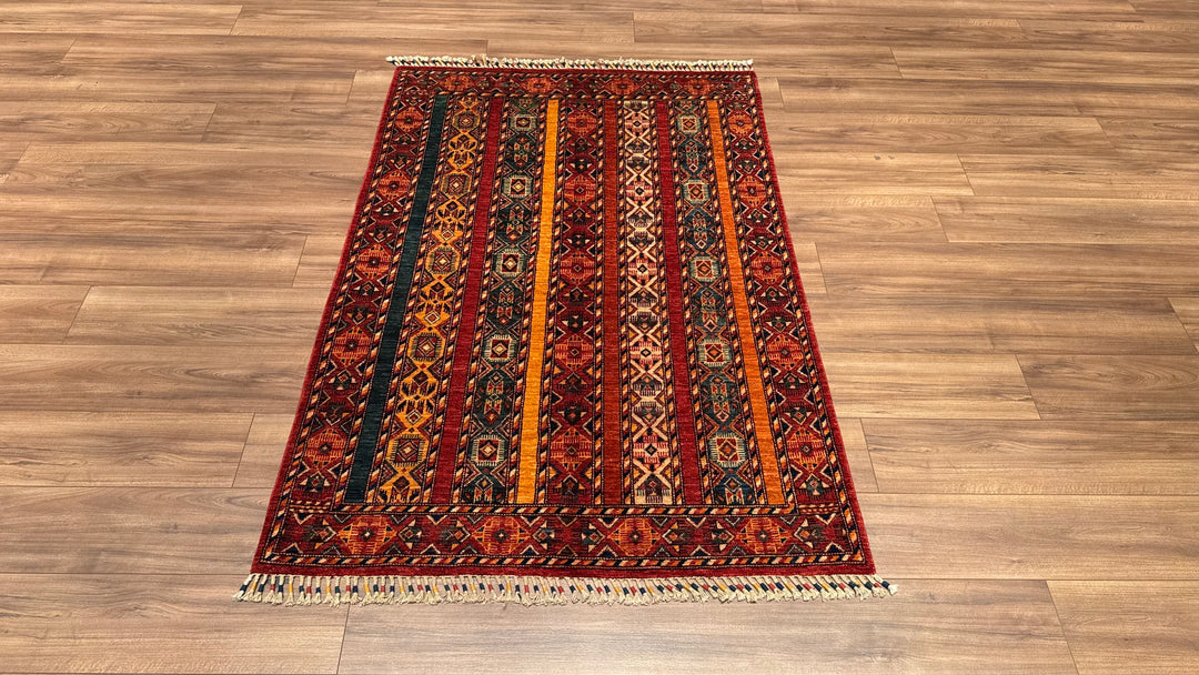 Shawl Original Hand Woven Red Vegetable Dyed Wool Carpet 122x176 2.15 Square Meters -4x6 ft