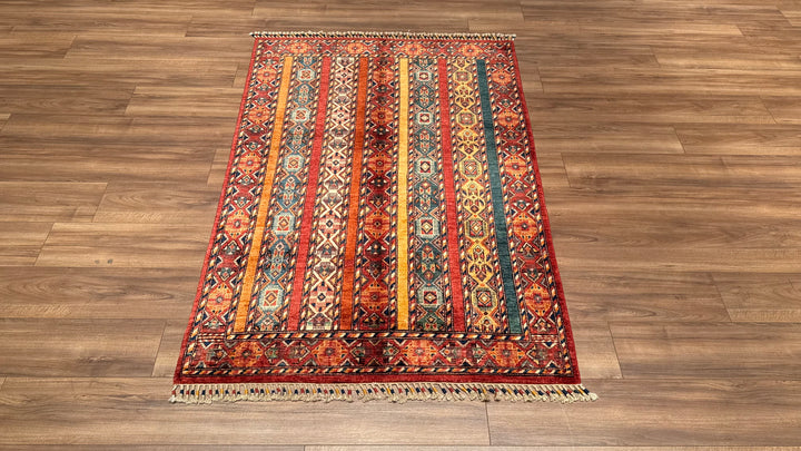 Shawl Original Hand Woven Red Vegetable Dyed Wool Carpet 122x176 2.15 Square Meters -4x6 ft