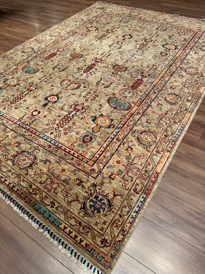 Sultani Binbirgece Orijinal El Dokuması Bej Kök Boya Yün Halı 211x300 6.33 Metrekare - 7x10 ft