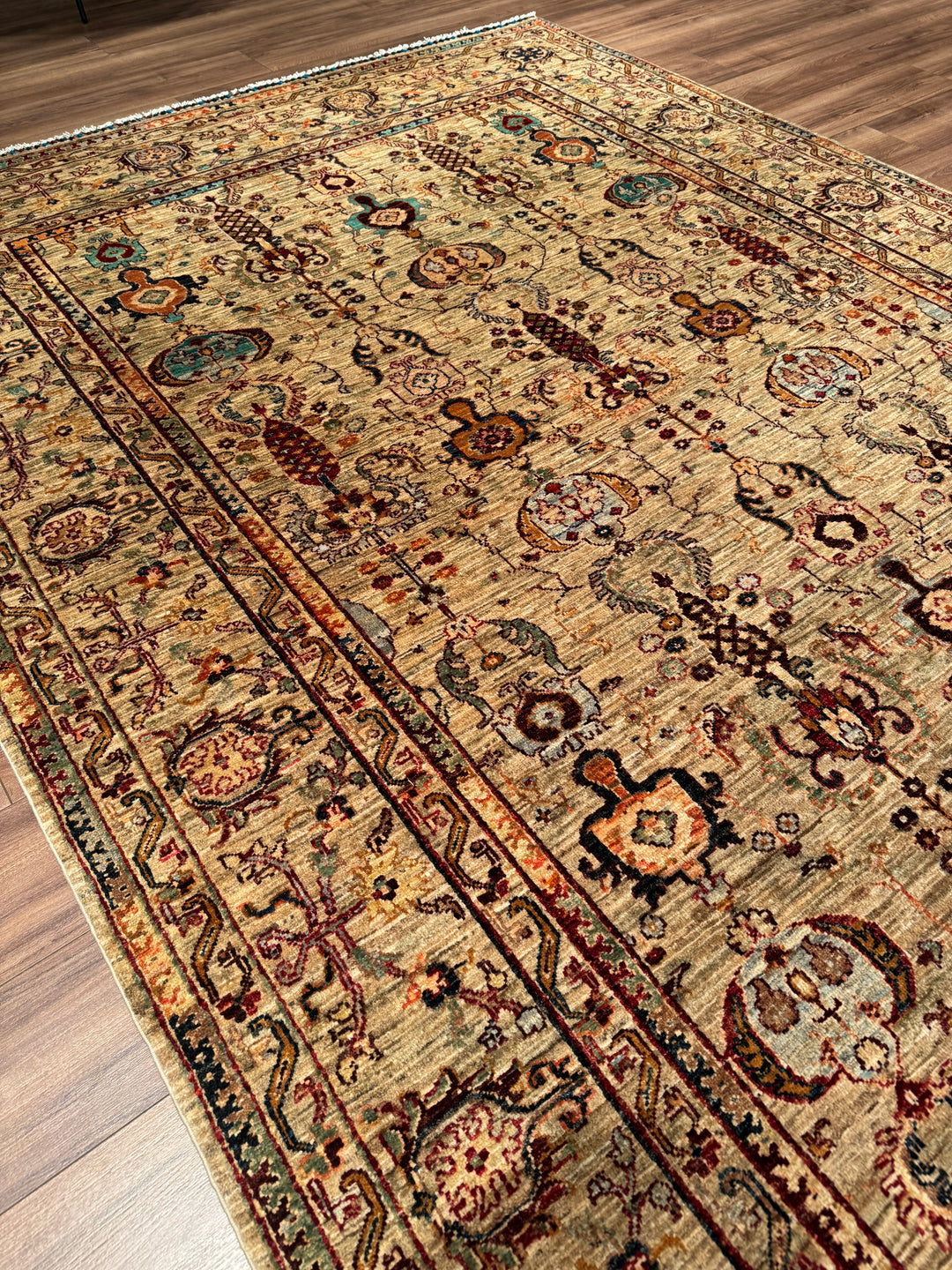 Sultani Binbirgece Orijinal El Dokuması Bej Kök Boya Yün Halı 211x300 6.33 Metrekare - 7x10 ft