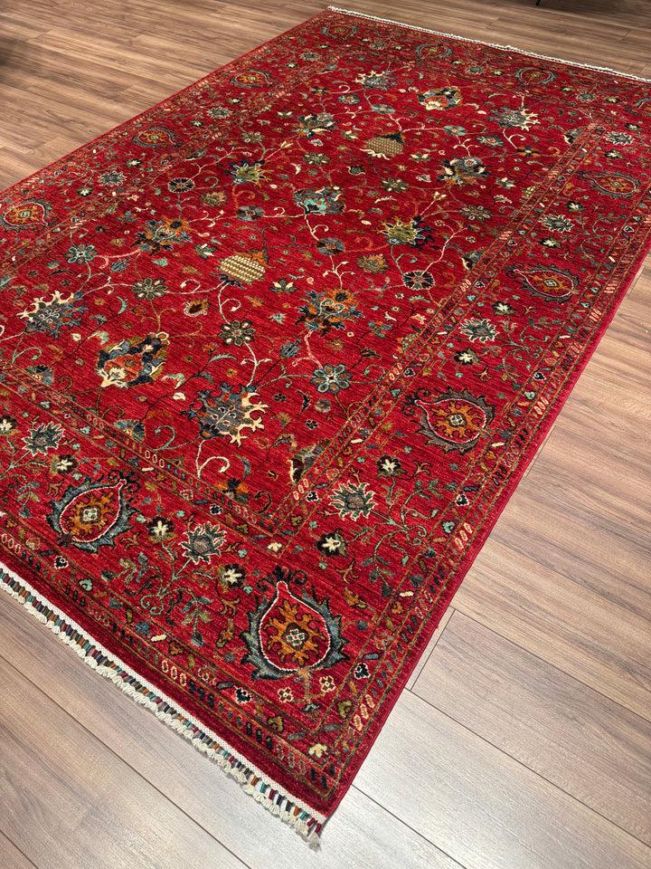 Sultani Binbirgece Orijinal El Dokuması Kırmızı Kök Boya Yün Halı 210x311 6.53 Metrekare - 7x10 ft