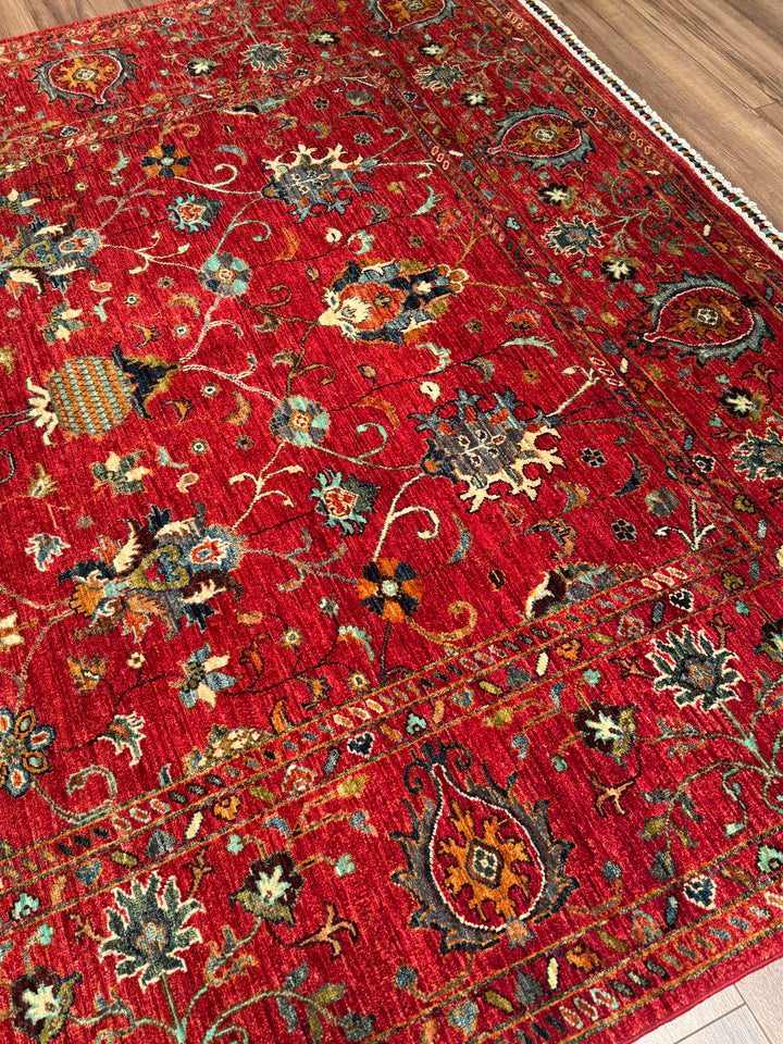 Sultani Binbirgece Orijinal El Dokuması Kırmızı Kök Boya Yün Halı 210x311 6.53 Metrekare - 7x10 ft