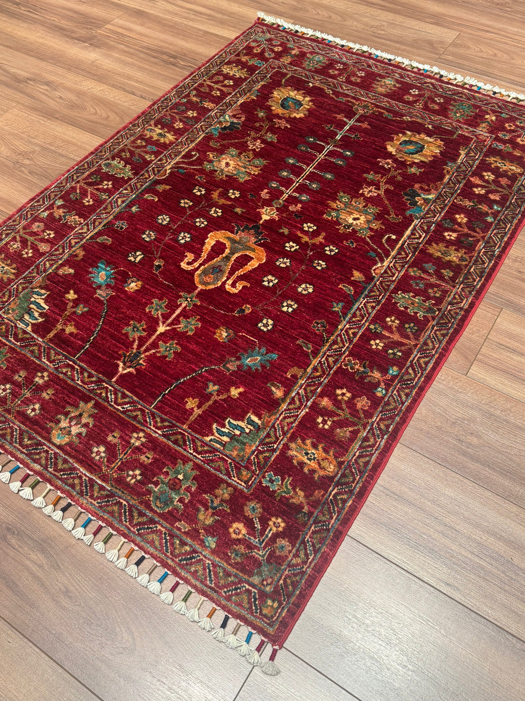 Sultani Çiçekli Orijinal El Dokuması Kırmızı Kök Boya Yün Halı 100x146 1.46 Metrekare - 3x5 ft