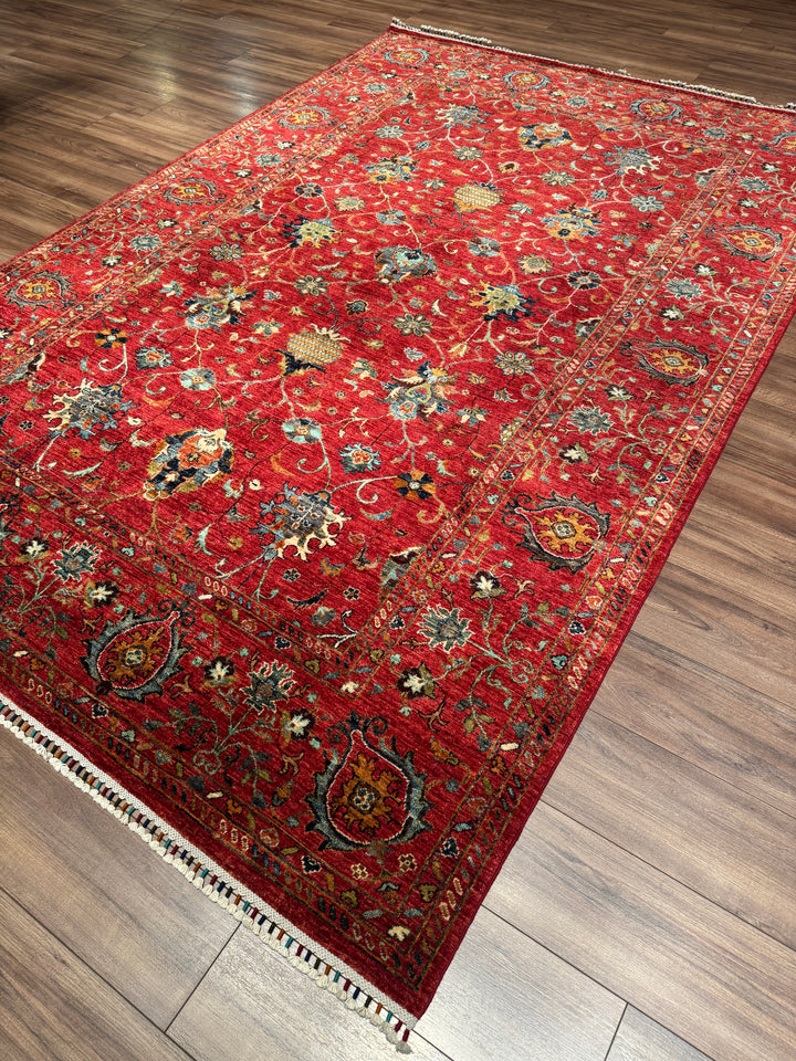 Sultani Binbirgece Orijinal El Dokuması Kırmızı Kök Boya Yün Halı 210x311 6.53 Metrekare - 7x10 ft