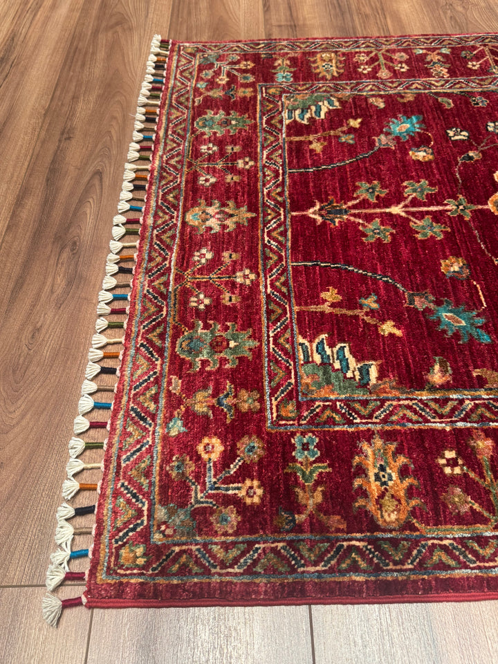Sultani Çiçekli Orijinal El Dokuması Kırmızı Kök Boya Yün Halı 100x146 1.46 Metrekare - 3x5 ft