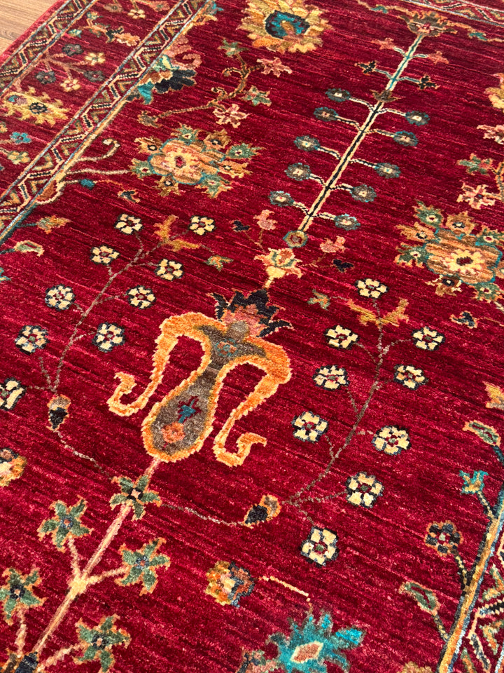 Sultani Çiçekli Orijinal El Dokuması Kırmızı Kök Boya Yün Halı 100x146 1.46 Metrekare - 3x5 ft