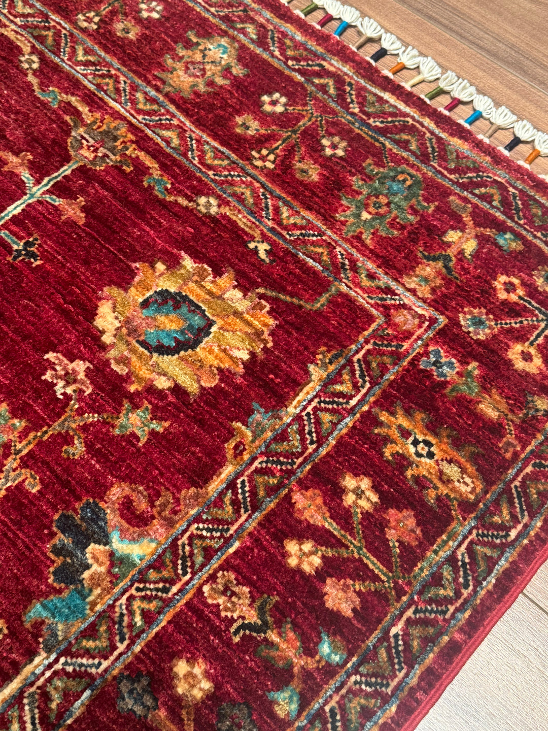 Sultani Çiçekli Orijinal El Dokuması Kırmızı Kök Boya Yün Halı 100x146 1.46 Metrekare - 3x5 ft