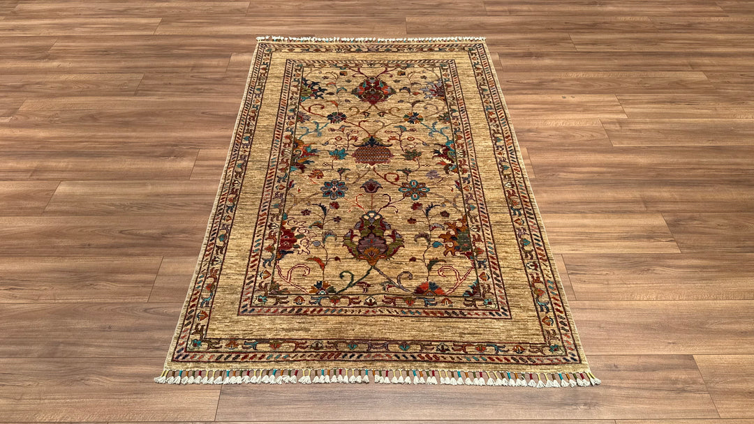 Sultani Binbirgece Original Hand Woven Beige Vegetable Dyed Wool Carpet 123x188 2.31 Square Meters - 4x6 ft