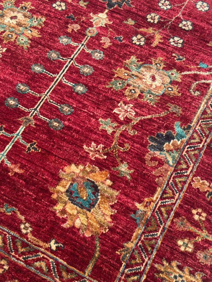 Sultani Çiçekli Orijinal El Dokuması Kırmızı Kök Boya Yün Halı 100x146 1.46 Metrekare - 3x5 ft