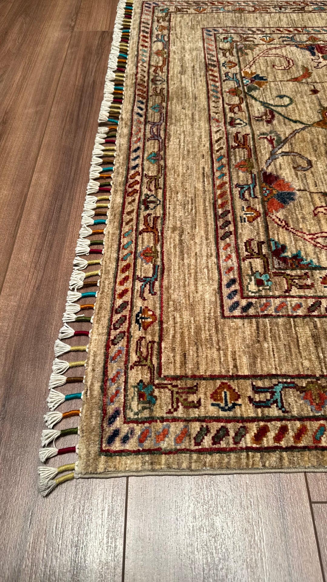 Sultani Binbirgece Original Hand Woven Beige Vegetable Dyed Wool Carpet 123x188 2.31 Square Meters - 4x6 ft