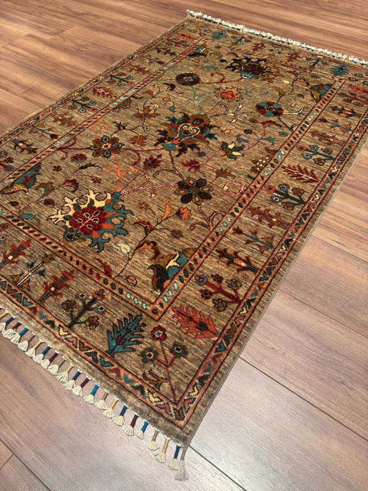 Sultani Binbirgece Orijinal El Dokuması Bej Kök Boya Yün Halı 101x151 1.53 Metrekare - 3x5 ft