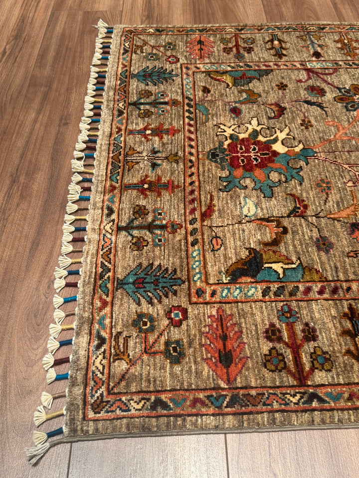 Sultani Binbirgece Orijinal El Dokuması Bej Kök Boya Yün Halı 101x151 1.53 Metrekare - 3x5 ft