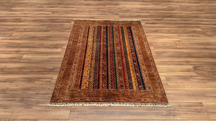 Shawl Original Hand Woven Brown Vegetable Dyed Wool Carpet 125x179 2.24 Square Meters -4x6 ft