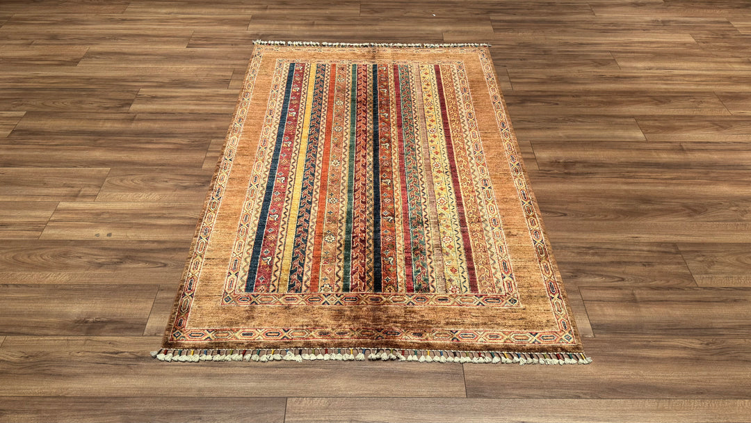 Shawl Original Hand Woven Brown Vegetable Dyed Wool Carpet 125x179 2.24 Square Meters -4x6 ft