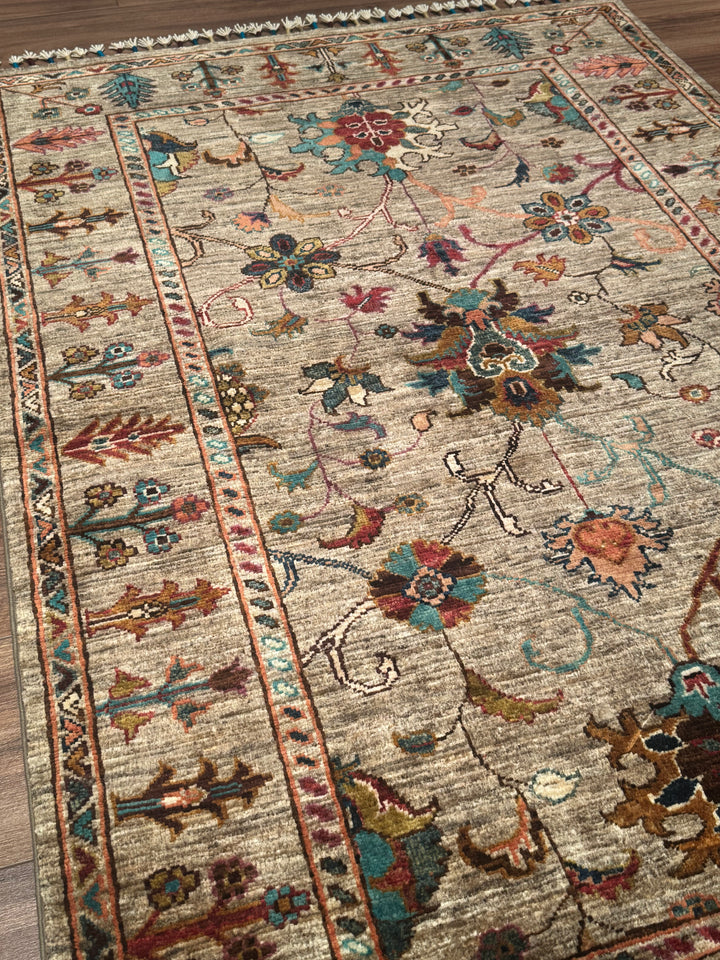 Sultani Binbirgece Orijinal El Dokuması Bej Kök Boya Yün Halı 101x151 1.53 Metrekare - 3x5 ft