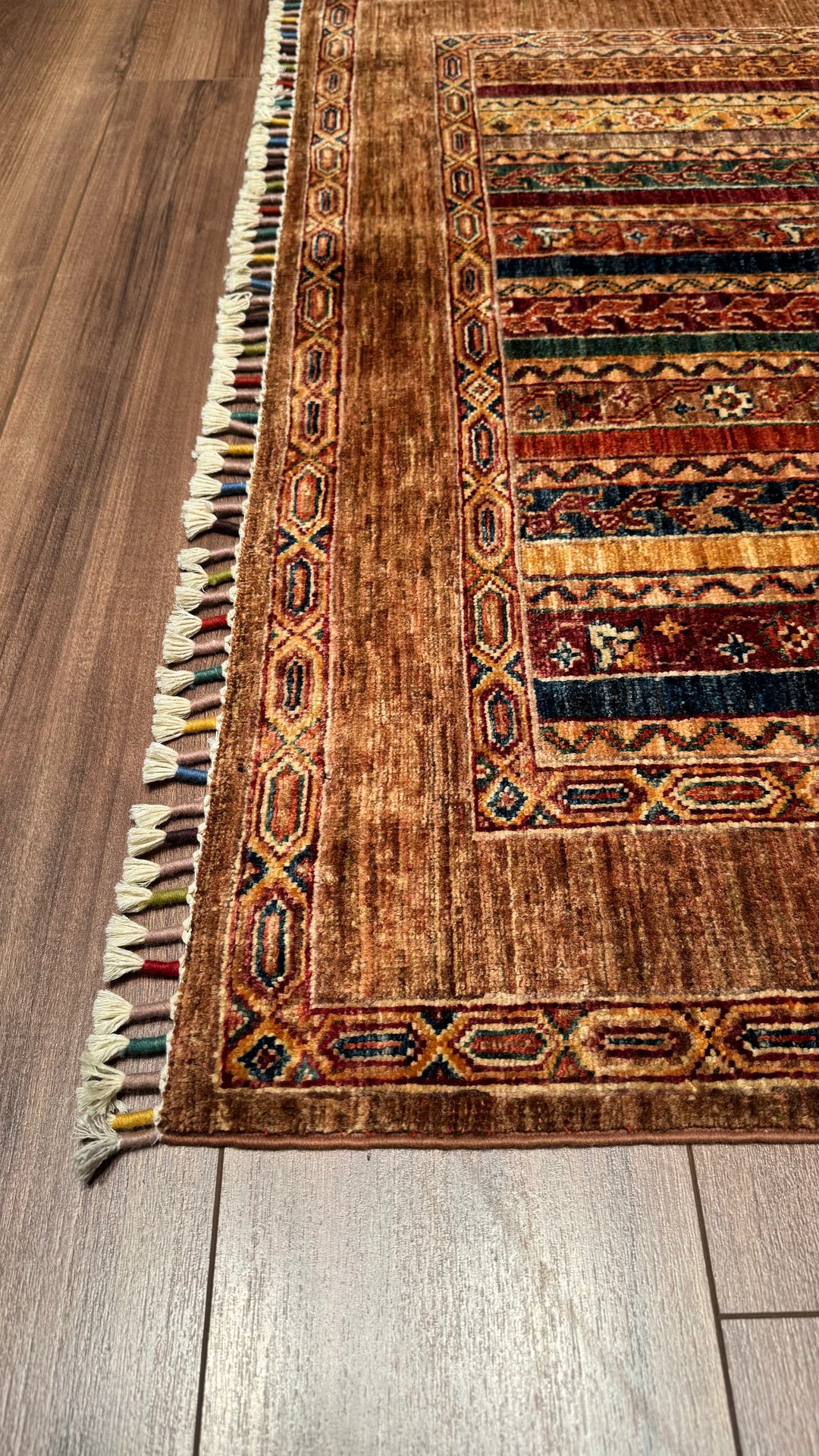 Shawl Original Hand Woven Brown Vegetable Dyed Wool Carpet 125x179 2.24 Square Meters -4x6 ft