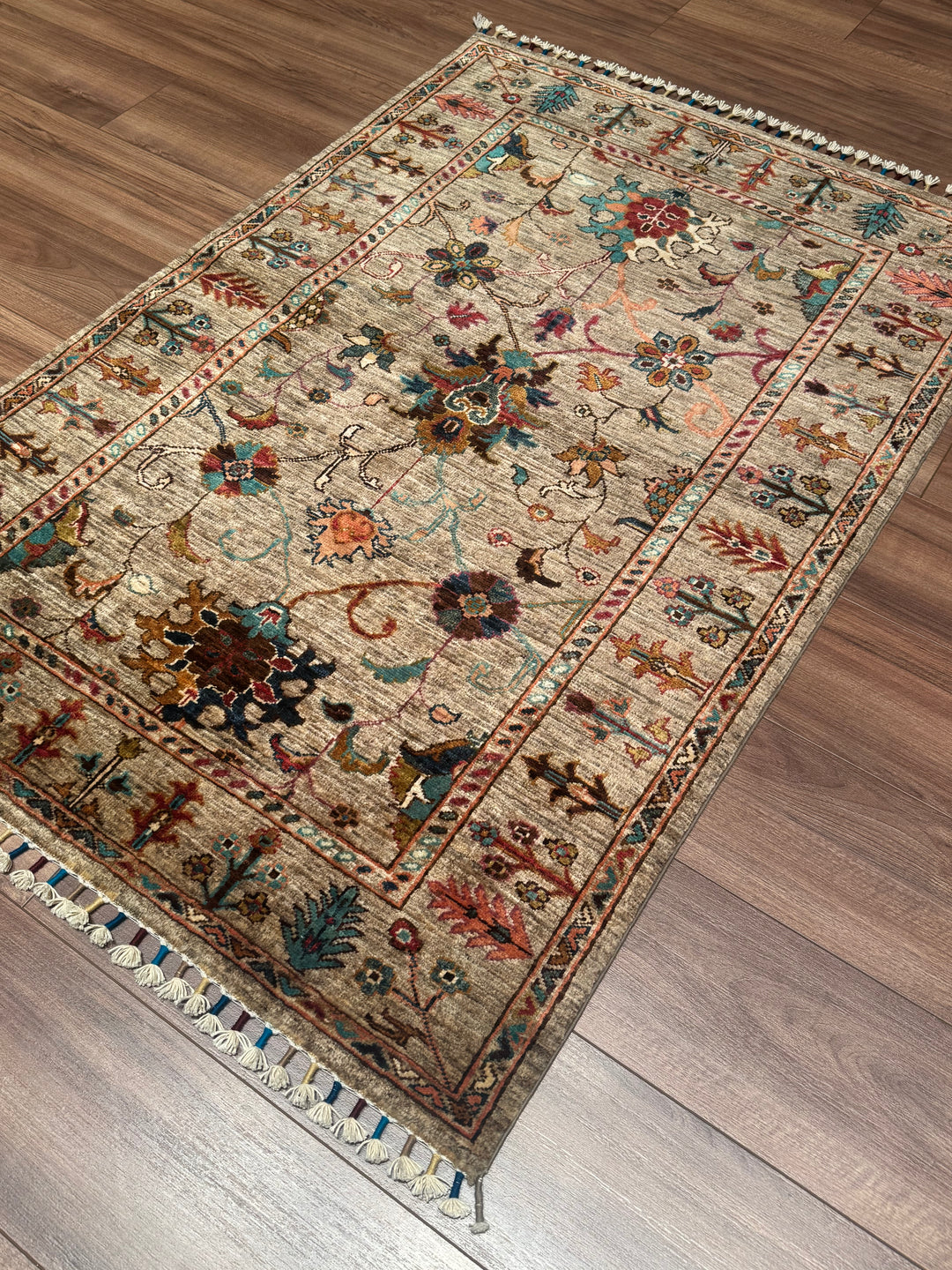 Sultani Binbirgece Orijinal El Dokuması Bej Kök Boya Yün Halı 101x151 1.53 Metrekare - 3x5 ft