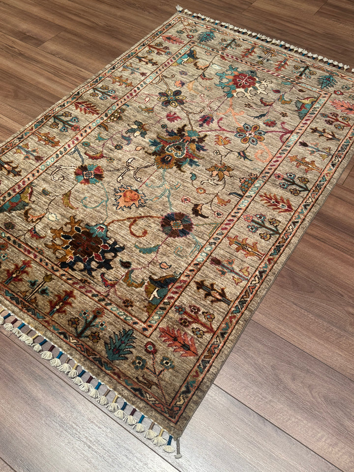 Sultani Binbirgece Orijinal El Dokuması Bej Kök Boya Yün Halı 101x151 1.53 Metrekare - 3x5 ft