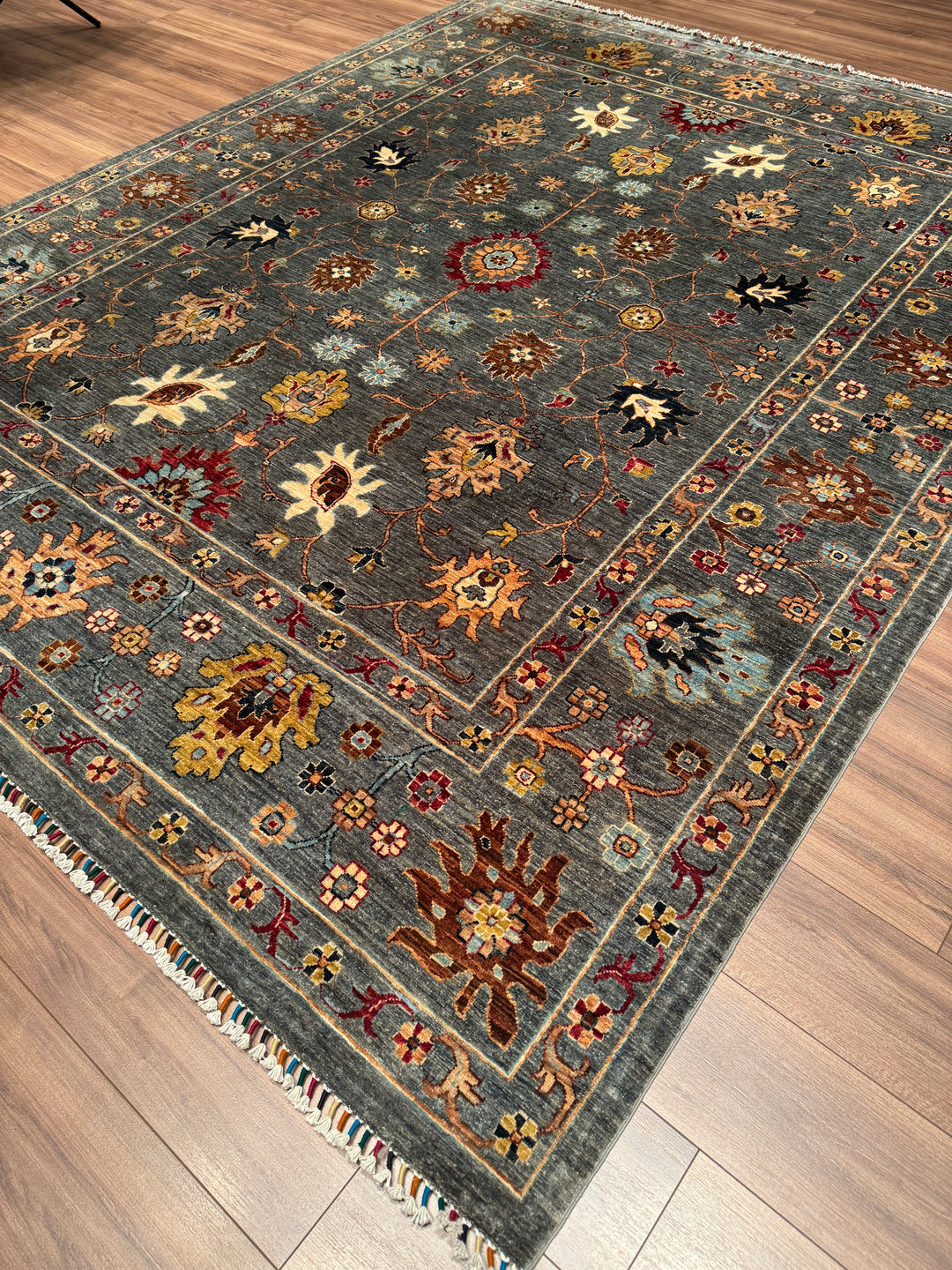 Sultani Binbirgece Orijinal El Dokuması Gri Kök Boya Yün Halı 255x318 8.11 Metrekare - 9x12 ft