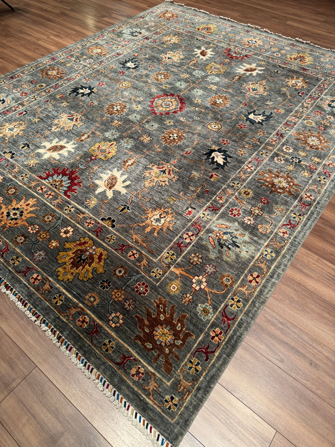 Sultani Binbirgece Orijinal El Dokuması Gri Kök Boya Yün Halı 255x318 8.11 Metrekare - 9x12 ft