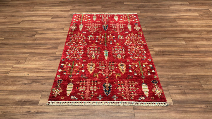 Sultani Tree Pattern Original Hand Woven Red Vegetable Dyed Wool Carpet 122x184 2.24 Square Meters - 4x6 ft