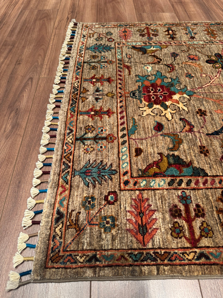 Sultani Binbirgece Orijinal El Dokuması Bej Kök Boya Yün Halı 100x148 1.48 Metrekare - 3x5 ft