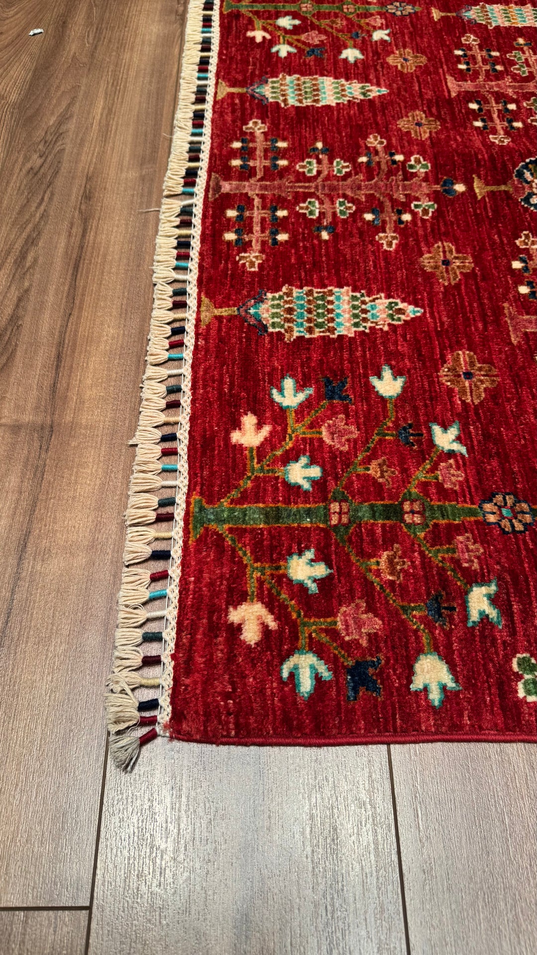 Sultani Tree Pattern Original Hand Woven Red Vegetable Dyed Wool Carpet 122x184 2.24 Square Meters - 4x6 ft