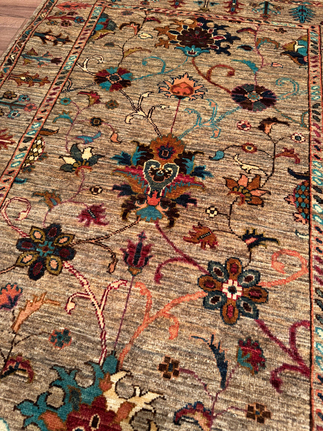 Sultani Binbirgece Orijinal El Dokuması Bej Kök Boya Yün Halı 100x148 1.48 Metrekare - 3x5 ft