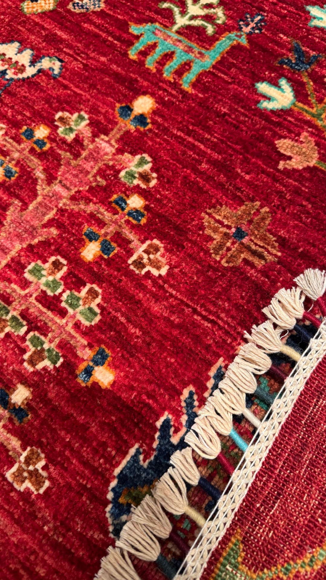 Sultani Tree Pattern Original Hand Woven Red Vegetable Dyed Wool Carpet 122x184 2.24 Square Meters - 4x6 ft