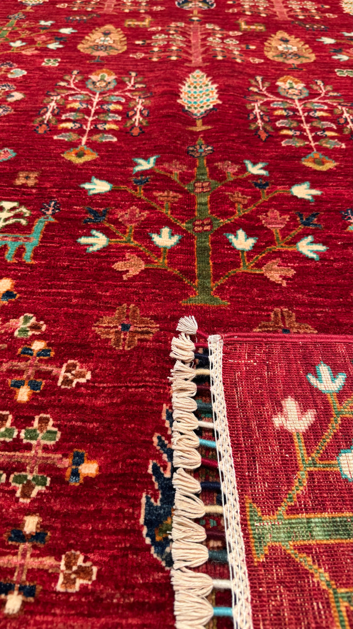 Sultani Tree Pattern Original Hand Woven Red Vegetable Dyed Wool Carpet 122x184 2.24 Square Meters - 4x6 ft